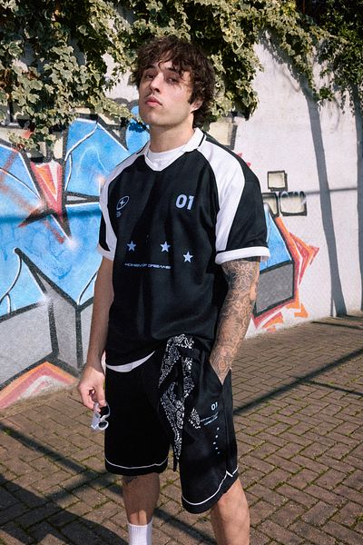 Trendyol Collection Polo Tshirt, Black Oversize, College Themed Tmnss25Po00010
