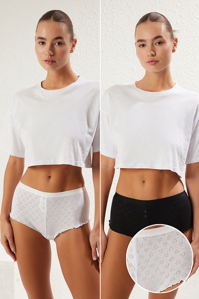 Trendyol Collection Schwarz-weiße 2-teilige Single-Jersey-Boxershorts THMSS25KU00028