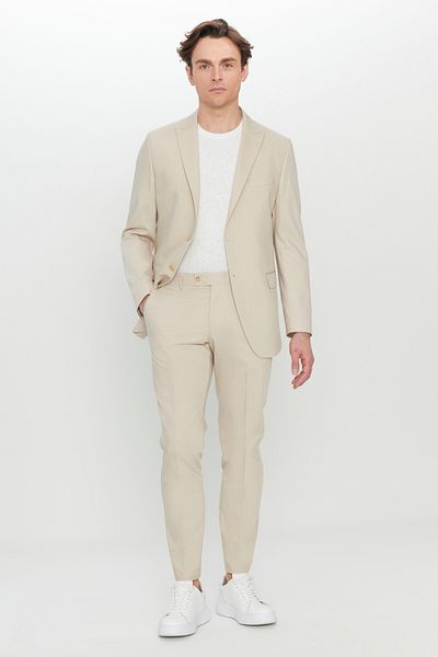 AC&Co / Altınyıldız Classics Men's Beige Slim Fit Slim Fit Swallow Collar Cover Pocket Flexible Suit