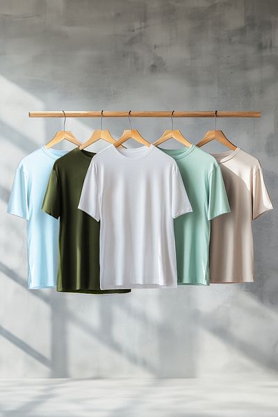 Trendyol Collection Μπλουζάκι από 100% σκληρό ύφασμα TMNAW20TS0243 σε λευκό-μέντα-πέτρα-ανοιχτό μπλε-χακί 5'li Slim/Slim Fit 5'li