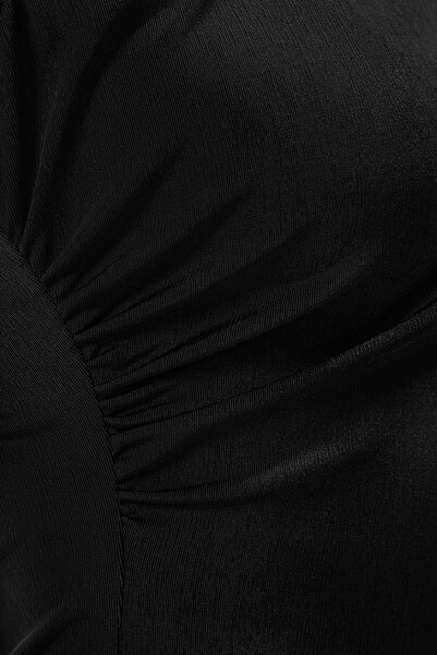 Trendyol Collection Černé pletené body s výstřihem a stahovací šňůrkou - Spodní patentky TWOSS25BD00021