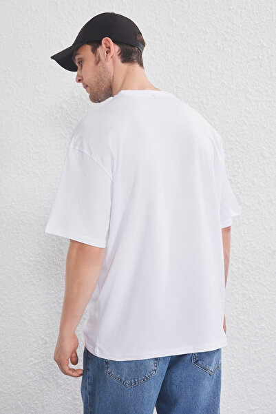 Trendyol Collection Λευκό-Μαύρο Oversize T-Shirt 2 Pack Eagle Print 100% βαμβάκι TMNSS25TS00214