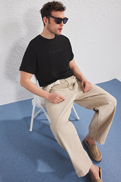 Trendyol Collection Χακί-Μαύρο Oversize/Wide Cut 2'li Πακέτο Τυπωμένο 100% Βαμβακερό T-Shirt TMNSS25TS00211