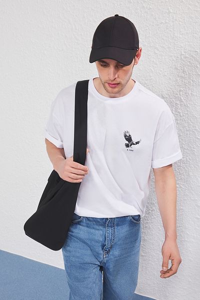 Trendyol Collection Λευκό-Μαύρο Oversize T-Shirt 2 Pack Eagle Print 100% βαμβάκι TMNSS25TS00214