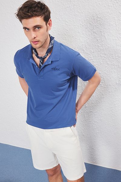 Kolekcia Trendyol indigo Tričko Regular Embroidered POLO Neck TMNSS25PO00046