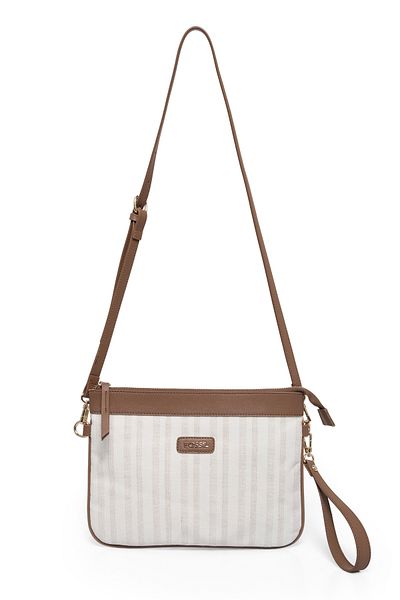 Fossil Women's Light Tan Handbag - Long Strap Line Patterned Canvas Clutch 05Fo25Y5052