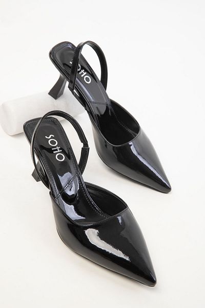 SOHO Black Patent Leather Women's Classic Heeled Shoes 20430