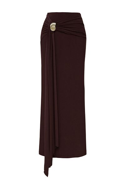 Trendyol Collection Brauner, taillierter, lang gestrickter Rock in limitierter Auflage mit Accessoire-Detail TPRSS25ET00004