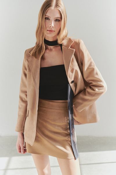 Trendyol Collection Περιορισμένη Έκδοση Mink Faux Suede Mini Φούστα TWOSS25ET00184
