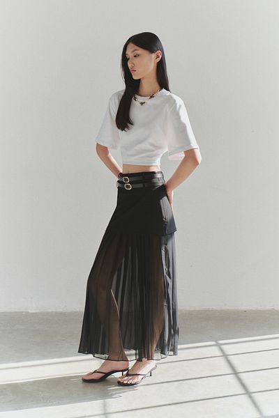 Trendyol Collection Limitovaná edice černá šifonová skládaná tkaná sukně TWOSS25ET00108
