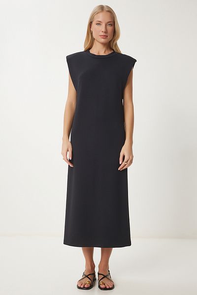 Happiness İstanbul Women's Black Padded Basic Summer Modal Dress Ej00002