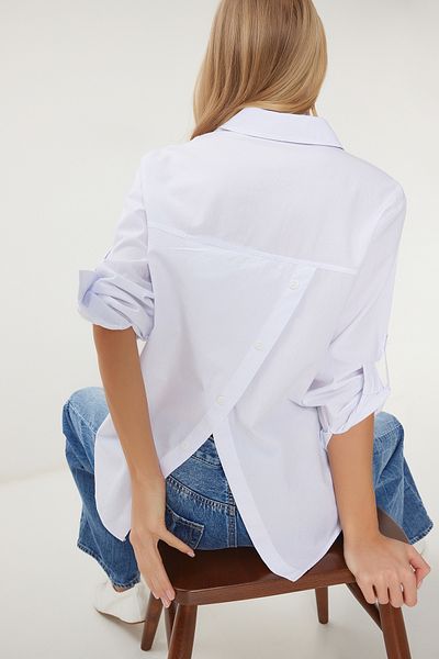 Happiness İstanbul Weiße asymmetrische AY00038 Fiktion mit Details für gewebtes Hemd