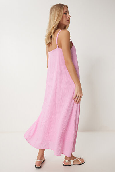 Happiness İstanbul Női rózsaszín texturált, drapériás szőtt ruha RG00049