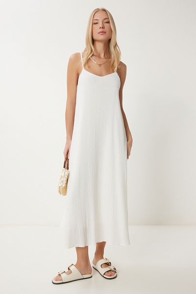 Happiness İstanbul Damenkleid mit gewebtem, gewebtem Knochenmuster RG00049