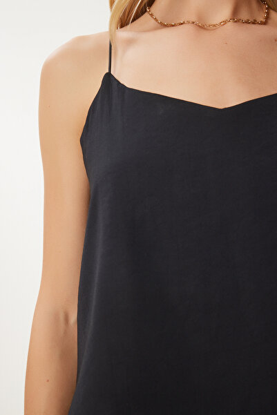 Happiness İstanbul Női fekete pántos szőtt blúz nadrágkosztüm MC00293