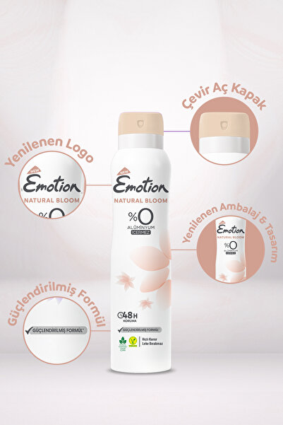 Emotion Natural Bloom Kadın Vegan Deodorant 3x150ml Hızlı Kurur, Leke Bırakmaz