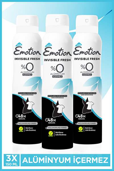 Emotion Invisible Fresh Kadın Vegan Deodorant 3x150ml Hızlı Kurur, Leke Bırakmaz