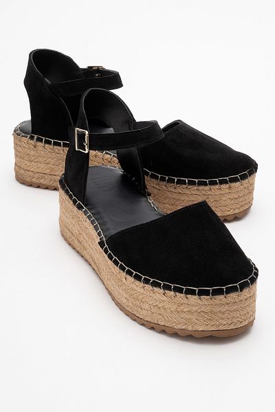 LuviShoes Dámské sandály VİBA Černé semišové dámské sandály na klínové podrážce z pravé kůže