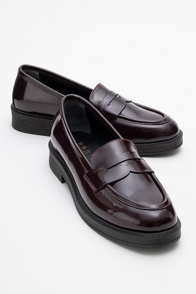 LuviShoes Pline бордови червени лачени дамски обувки мокасини от естествена кожа