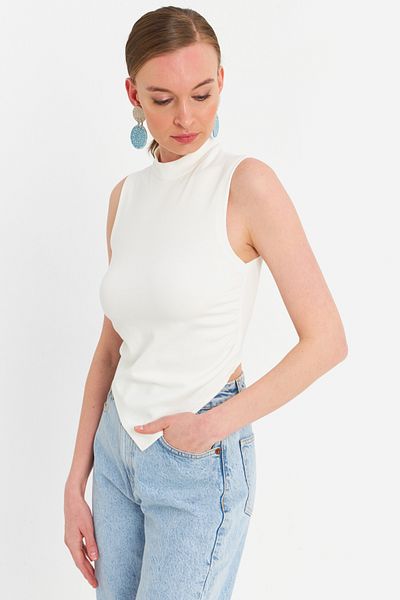 Cool & Sexy White Sleeveless Crop Blouse Zh07 Women Fashion