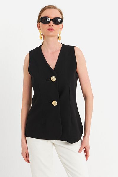 Cool & Sexy Women's Black Buttoned Vest (Details Kar1152)