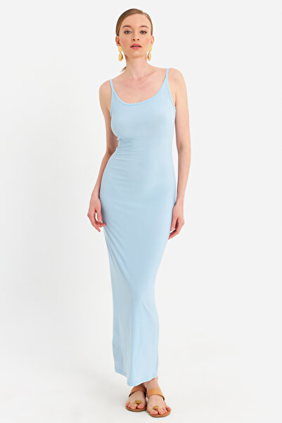 Cool & Sexy Kadın Mavi Ayarlanabilir Askılı Maxi Elbise MEN2004