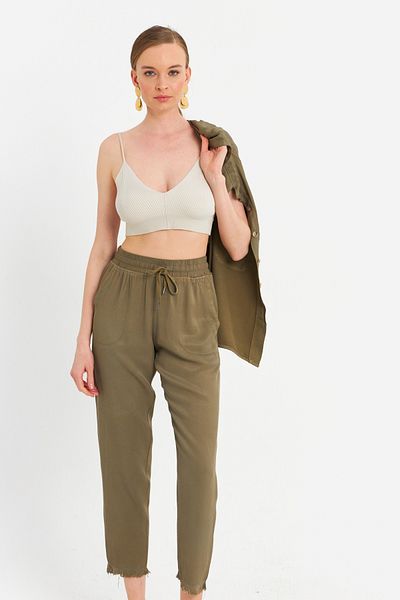 Cool & Sexy Khakifarbene Tensel-Hose mit elastischem Bund für Damen SUN201