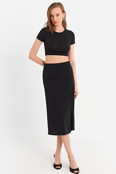 Cool & Sexy Women's Black Crop Skirt Suit Mrs10004