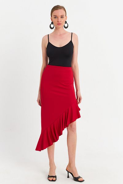 Cool & Sexy Women's Red Asymmetrical Pleated Skirt Ev741