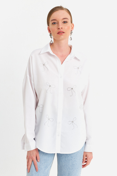 Cool & Modest White Stone Women's Shirt Mzer426