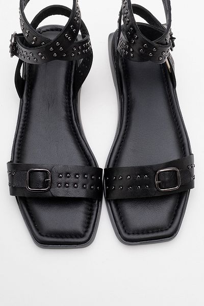 LuviShoes CARRIL Sandale Trock de damă din piele naturală neagră