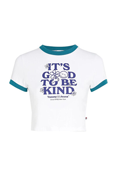 Tommy Jeans T-Shirt, for Women, Round Neck, Short Drop, Short Sleeves, Multicolor, with Logo