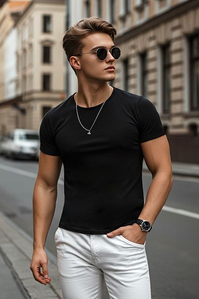 Trendyol Collection Schwarzes Slim Fit T-Shirt aus 100 % Baumwolle mit Rundhalsausschnitt – TMNSS19BO0001