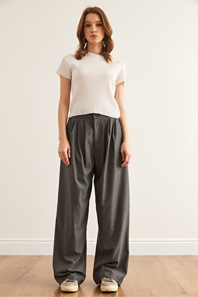 Olalook Kadın Füme 3 Pileli Bol Paça Poliviskon Pantolon PNT-19000322