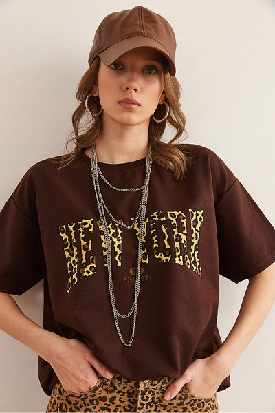 Olalook Women's Brown Leopard Newyork T-Shirt 2 Wise Comfortable Fit