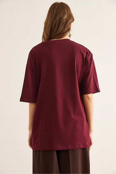 Olalook Tricou cu garnitură pentru femei - Roșu Claret TSH- 19000768