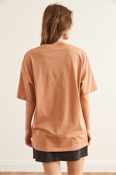 Olalook Women's Camel Crew Neck Cotton T-Shirt Tsh- 19000853