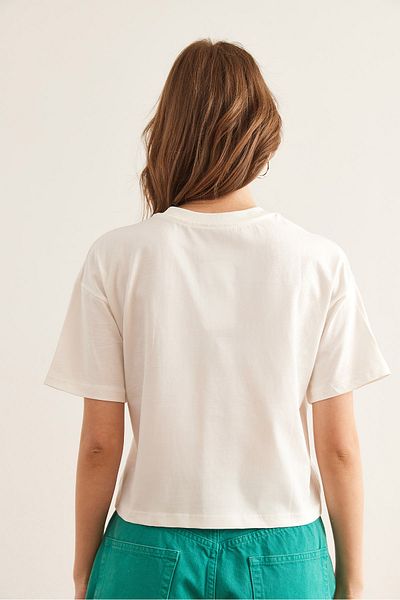 Olalook Tricou alb din bumbac cu buzunar pentru femei TSH- 19000857
