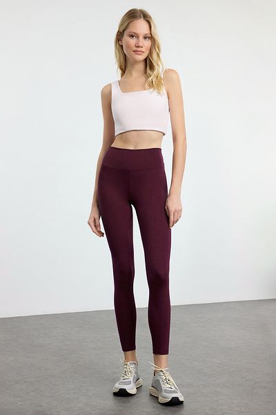 Trendyol Collection Burgunderrot Weich gebürsteter Stoff Reflektor Volle Länge Gestrickte Sport Leggings