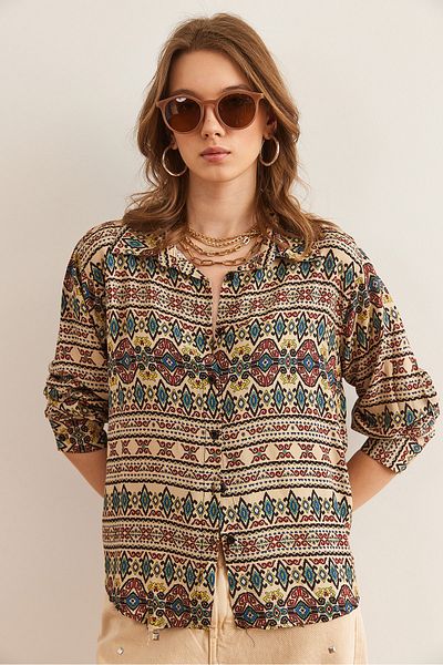 Olalook Koszula damska Stone Kilim Washed Soft Textured Patterned Viscose GML-19001305
