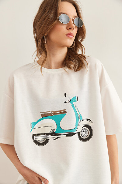 Olalook Women's White Motorcycle Printed 2 Thread Comfortable Fit T-Shirt Tsh- 19000850