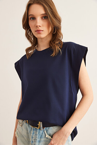 Olalook Γυναικείο μπλουζάκι με νυχτερίδα σε μπλε ναυτικό μασχάλη TSH- 19000330