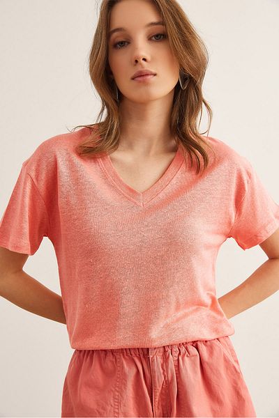 Olalook Women's Coral Flame V-Neck Crop T-Shirt Tsh- 19000861