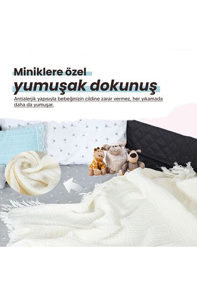 Huggy White 4 Layer 100% Cotton Muslin Baby Blanket 100X130 – Swaddle & Multi-Purpose Cover