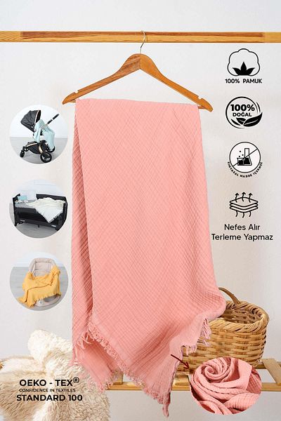 Huggy Coral 4 Layer Muslin Baby Blanket – 100X130 100% Cotton, Baby Girl Compatible