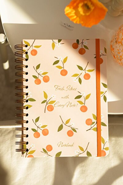 Matt Notebook A5 15x21 cm Spiralli Lastikli Kareli Tarihsiz Not Defteri Portakal Çiçeği