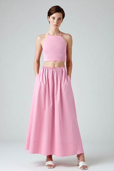 Trendyol Collection Pamut A-vonalú maxi szoknya - rózsaszín, gumi derék, szőtt - TWOSS25ET00084