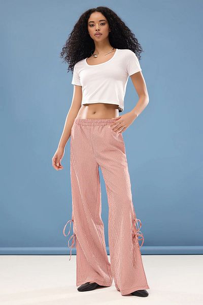 Trendyol Collection Fliesenfarbene elastische Taillenhose mit weitem Bein und seitlichem Schlitz – TWOSS25PL00022