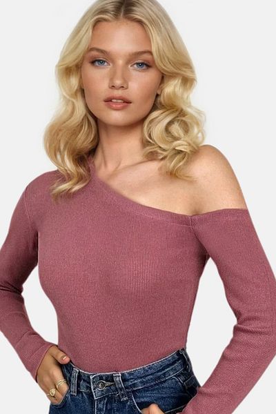 Trend Alaçatı Stili Women's Dusty Rose Boat Neck, One Shoulder Open Camisole Blouse Alc-X13068