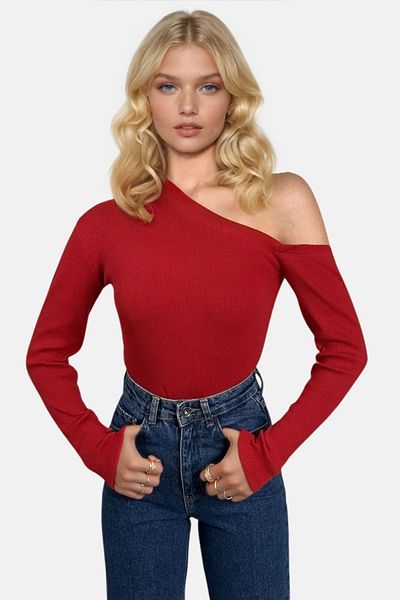 Trend Alaçatı Stili Women's Red Boat Neck One Shoulder Off Shoulder Camisole Blouse Alc-X13068